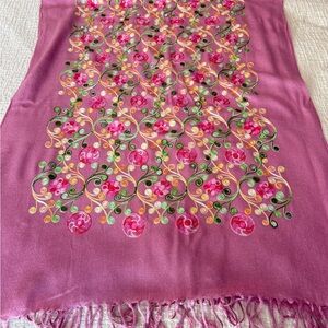 Floral Pink Emboidered Pashmina Warm Winter Scarf